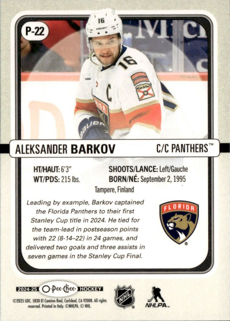 2024-25 Upper Deck O-Pee-Chee - Premier #P-22 Aleksander Barkov - Florida Panthers - B