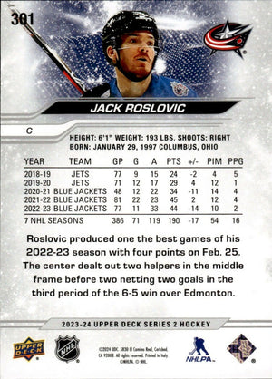 2023-24 Upper Deck Series 2 Hockey - Base #301 Jack Roslovic - Columbus Blue Jackets - B