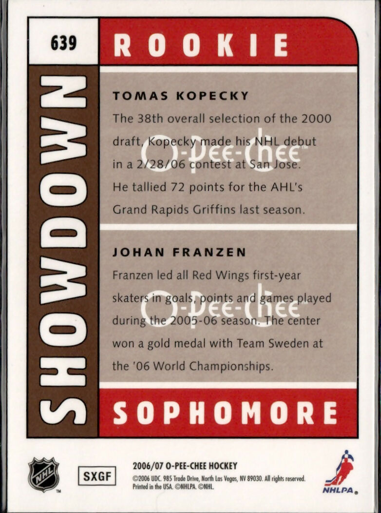 2006-07 O-Pee-Chee - Base - Rookie Showman Sophomore #639 Tomas Kopecky - Detroit Red Wings - B