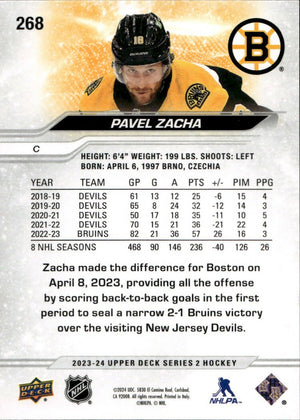 2023-24 Upper Deck Series 2 Hockey - Base #268 Pavel Zacha - Boston Bruins - B