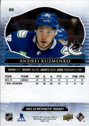 2023-24 Upper Deck Artifacts Hockey - Base #80 Andrei Kuzmenko - Vancouver Canucks