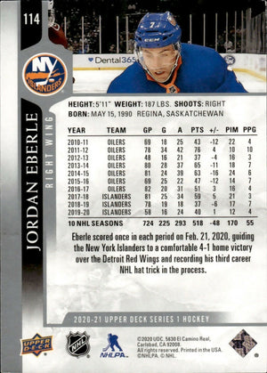 2020-21 Upper Deck Series 1 Hockey #114 Jordan Eberle - New York Islanders