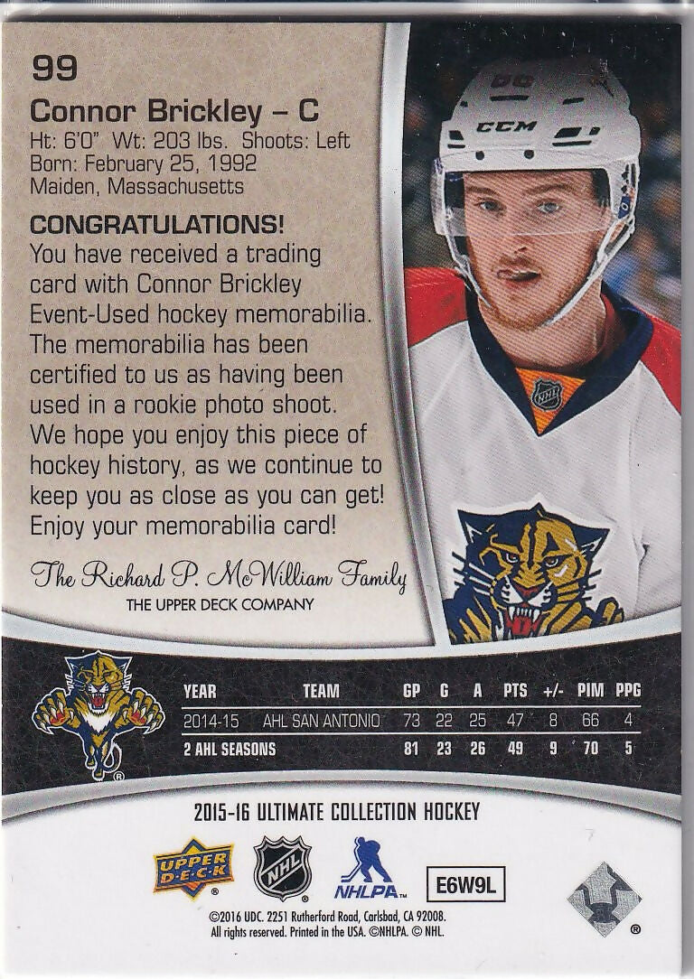2015-16 Upper Deck Ultimate Collection #99 Connor Brickley Florida Panthers