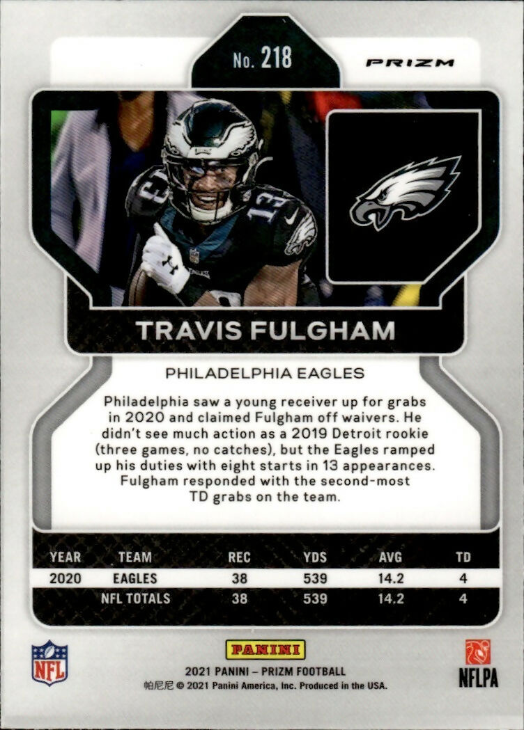 2021 Panini Prizm Football Base - Prizm #218 Travis Fulgham Philadelphia Eagles - B