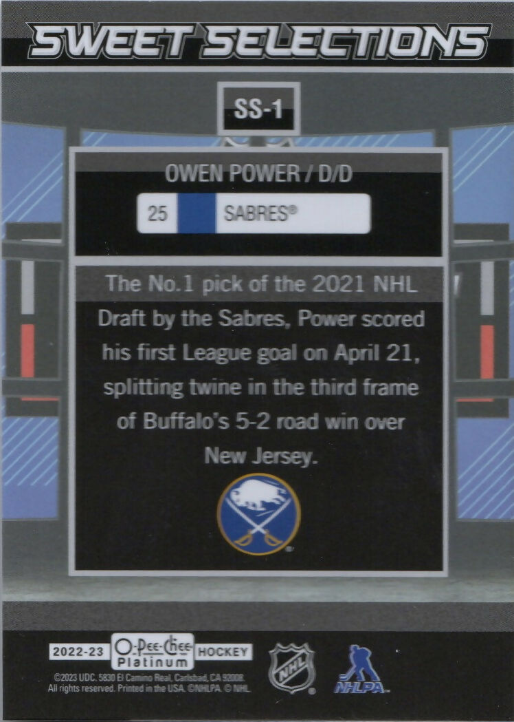 2022-23 Upper Deck O-Pee-Chee Platinum Hockey - Sweet Selections #SS-1 Owen Power - Buffalo Sabres