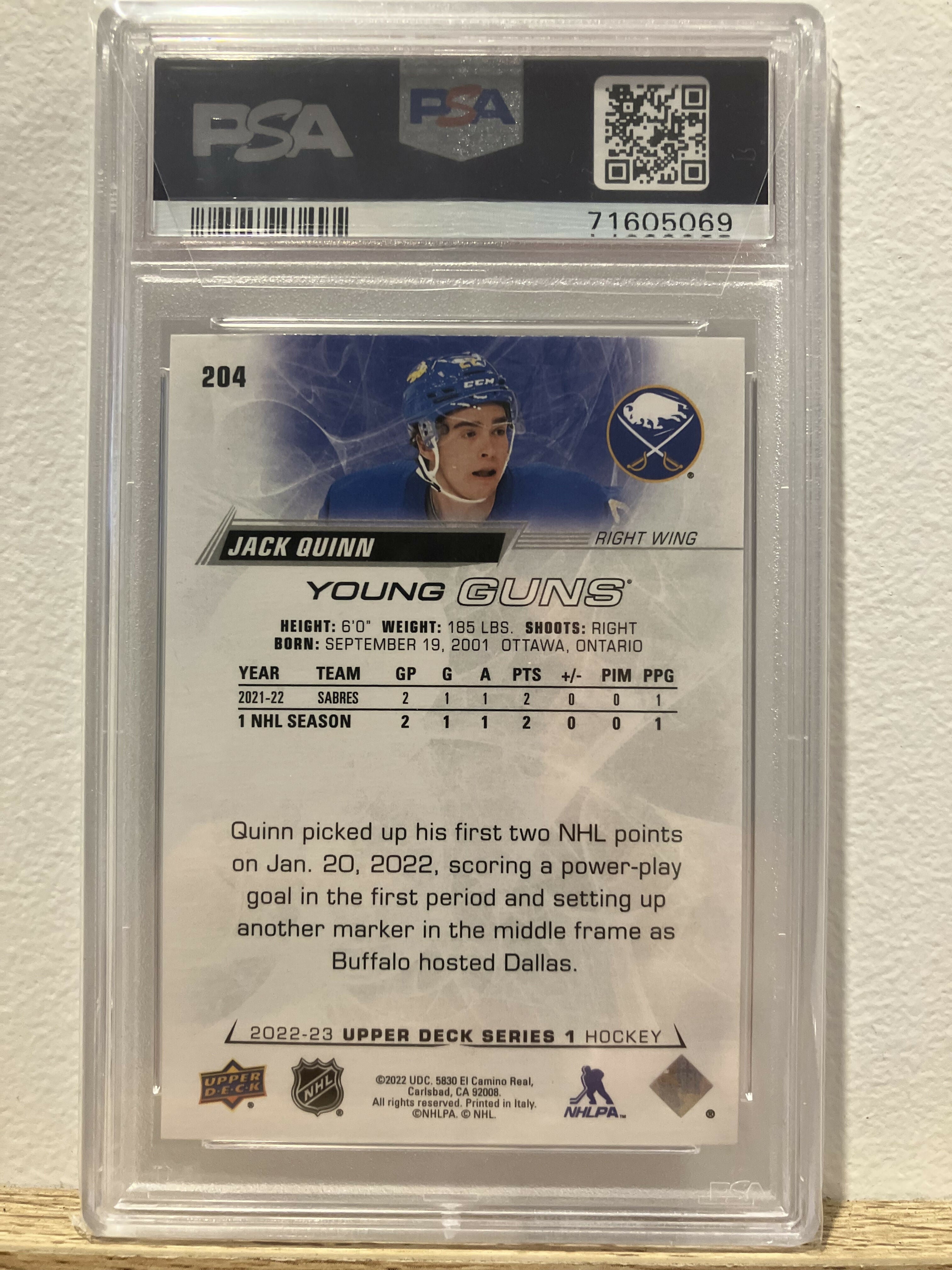 2022-23 Upper Deck Series 2 - Base - Young Guns #204 Jack Quinn - Buffalo Sabres - B