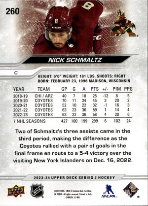 2023-24 Upper Deck Series 2 Hockey - Base #260 Nick Schmaltz - Arizona Coyotes - B