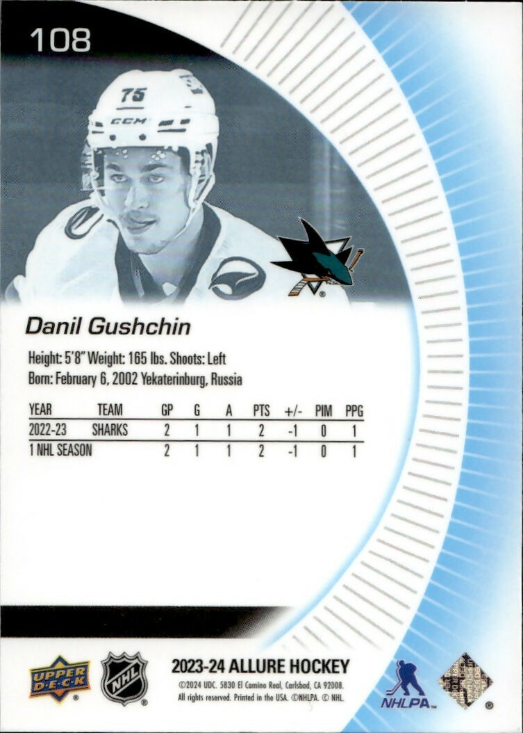 2023-24 Upper Deck Allure Hockey - Base - Rookie #108 Daniel Gushchin - San Jose Sharks - B