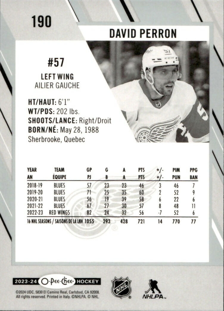 2023-24 Upper Deck O-Pee-Chee Hockey - Base #190 David Perron - Detroit Red Wings