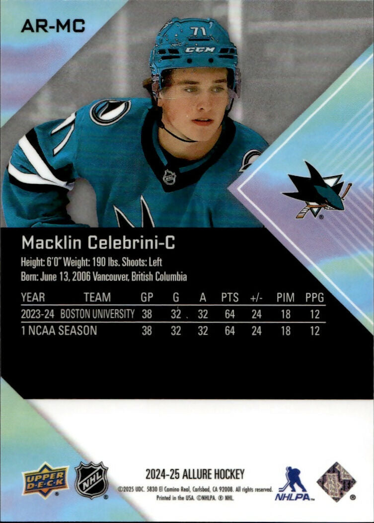 2024-25 Upper Deck Allure Hockey - Extended Rookies #AR-MC Macklin Celebrini - San Jose Sharks - B