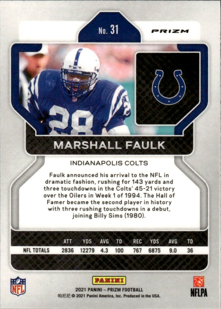 2021 Panini Prizm Football Base - Red White And Blue Prizm #31 Marshall Faulk Indianapolis Colts - B