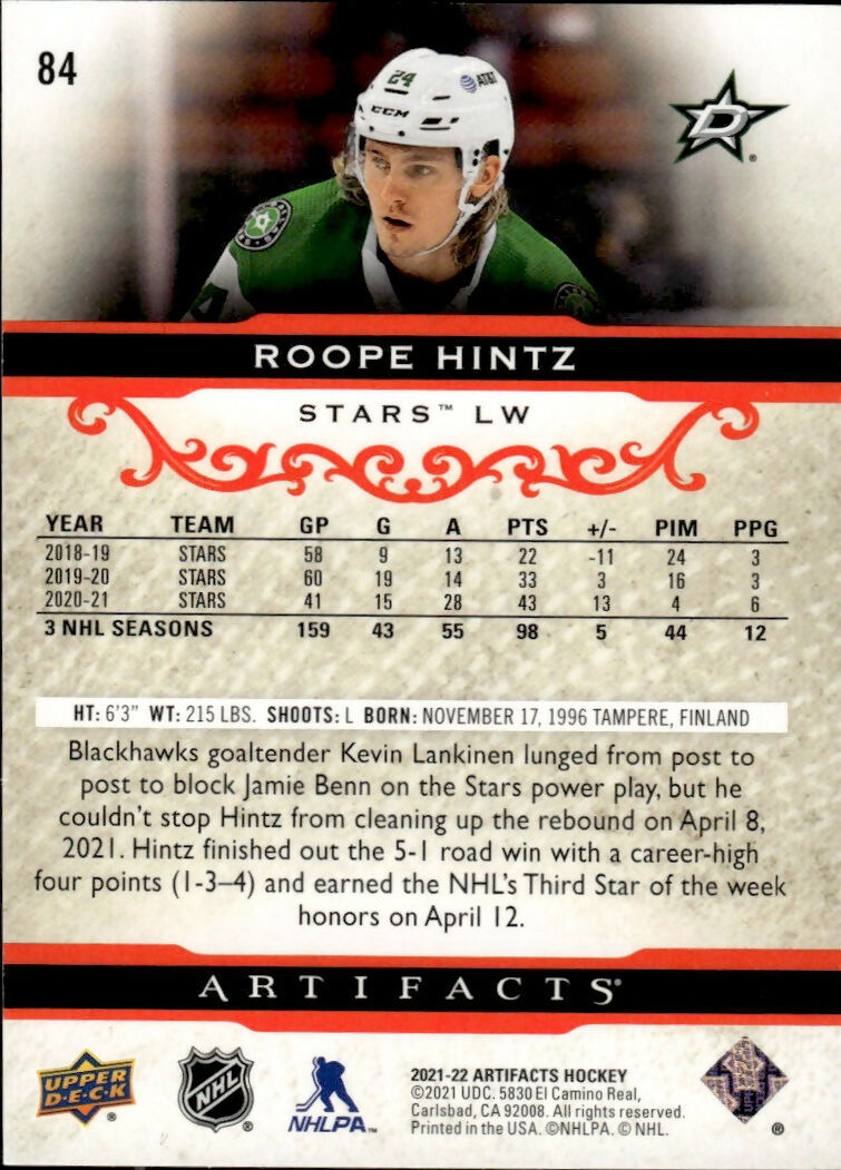 2021-22 Upper Deck Artifacts Hockey - Base - Red :499 #84 Roope Hintz - Dallas Stars - B