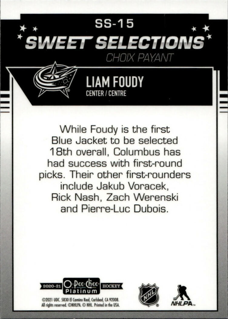 2020-21 Upper Deck O-Pee-Chee Platinum - Sweet Selections #SS-15 Liam Foudy - Columbus Blue Jackets - B