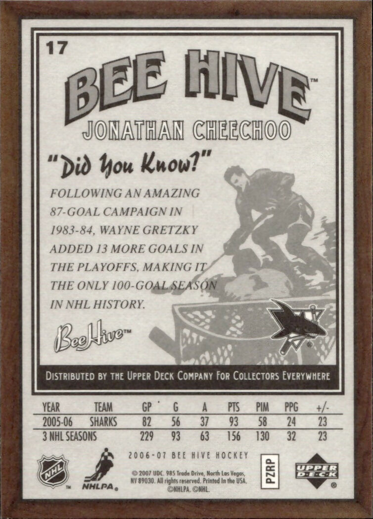 2006-07 Upper Deck - Bee Hive Hockey - Base #17 Jonathan Cheechoo - San Jose Sharks - B