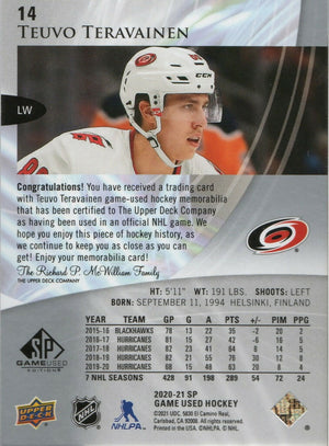 2020-21 Upper Deck SP Game Used Hockey - Base - Jersey #14 Teuvo Teravainen - Carolina Hurricanes