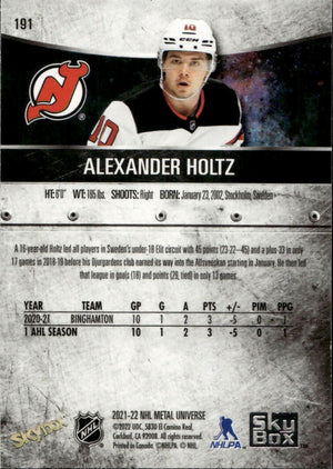 2021-22 Upper Deck Skybox Metal Universe Hockey - Base #191 Alexander Holtz - New Jersey Devils - B