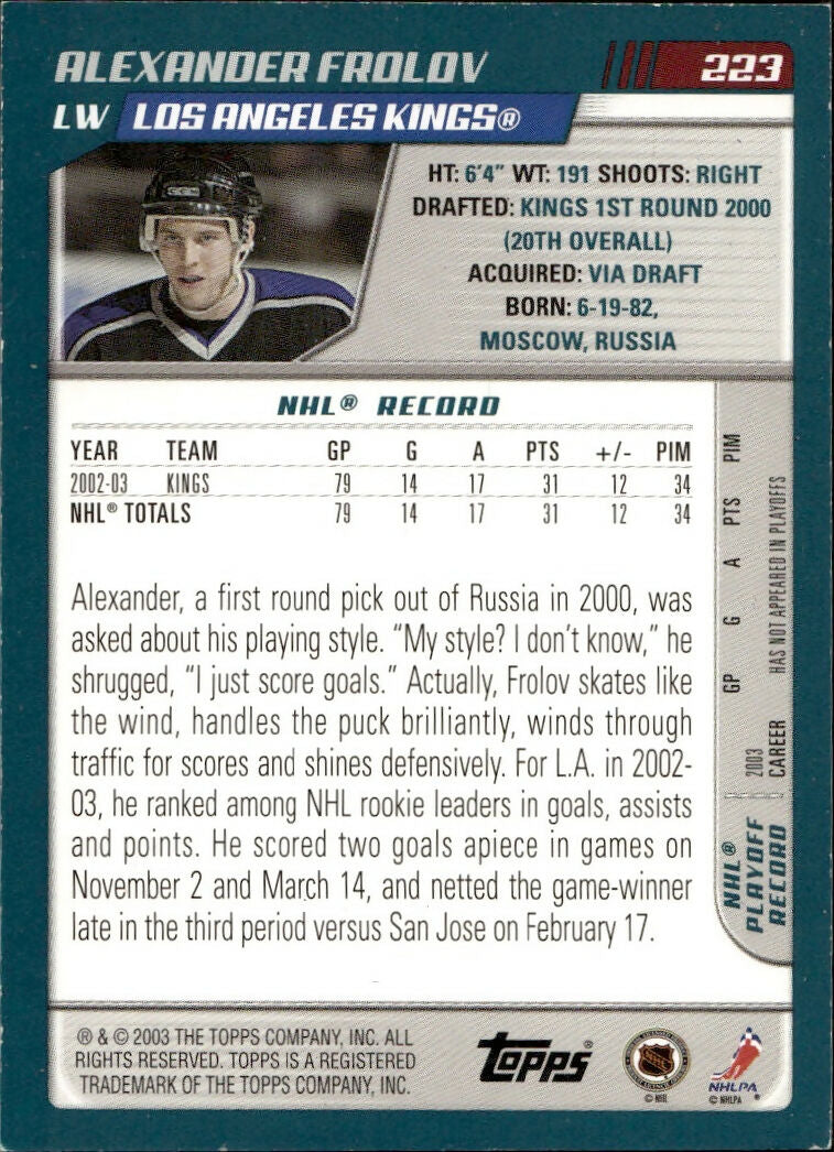 2003-04 O-Pee-Chee - Base - Blue :500 #223 Alexander Frolov - Los Angeles Kings - B