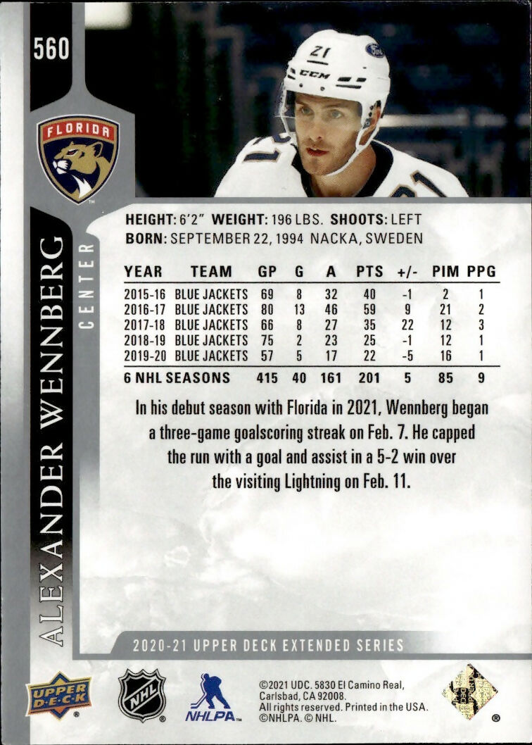 2020-21 Upper Deck Extended Series Hockey #560 Alexander Wennberg Florida Panthers