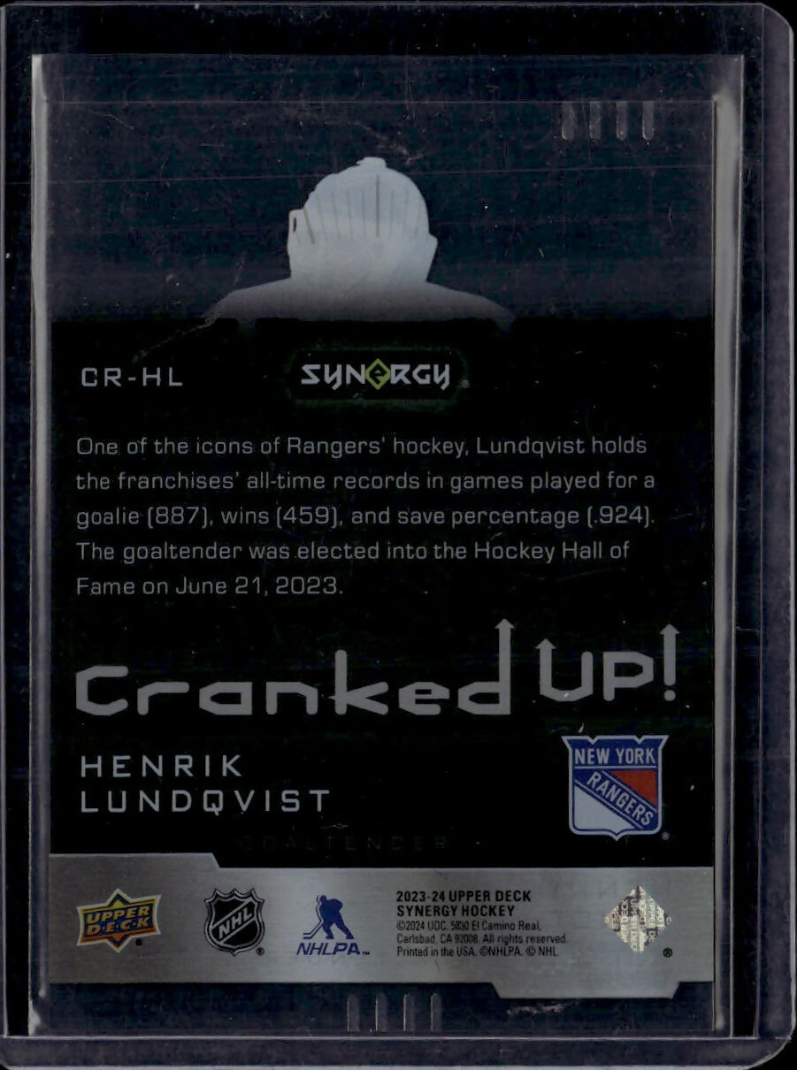 2023-24 Upper Deck Synergy Hockey - Cranked Up :849 #CR-HL Henrik Lundqvist - New York Rangers - B