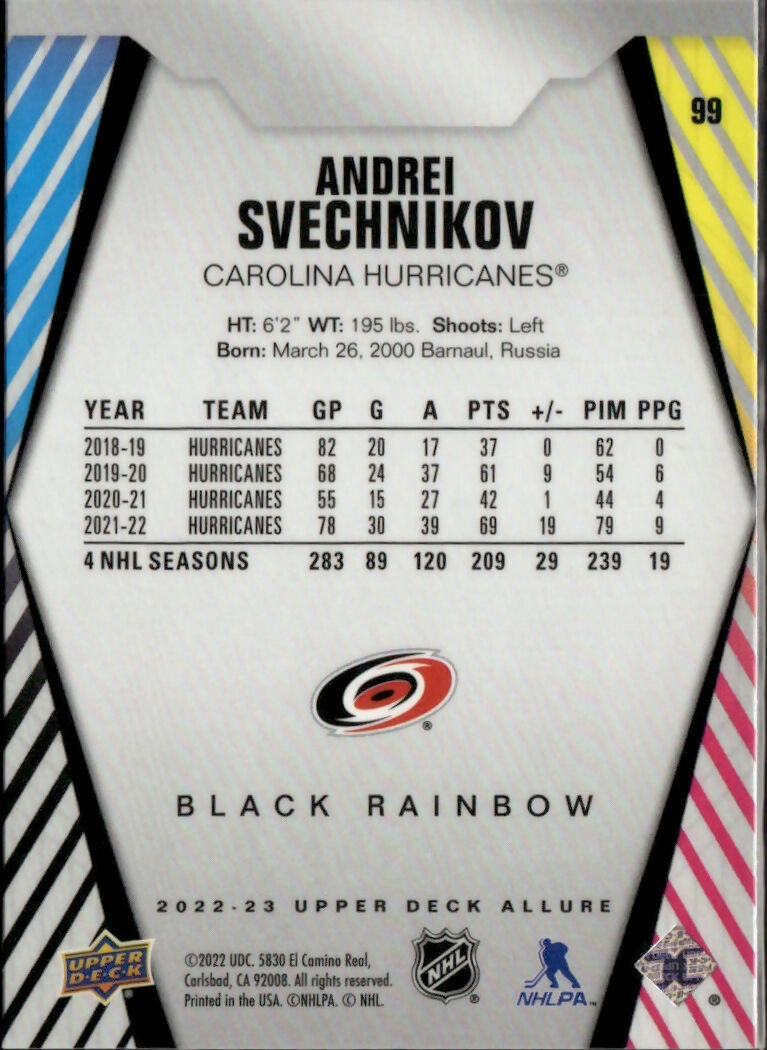 2022-23 Upper Deck Allure Hockey - Base - Black Rainbow #99 Andrei Svechnikov - Carolina Hurricanes