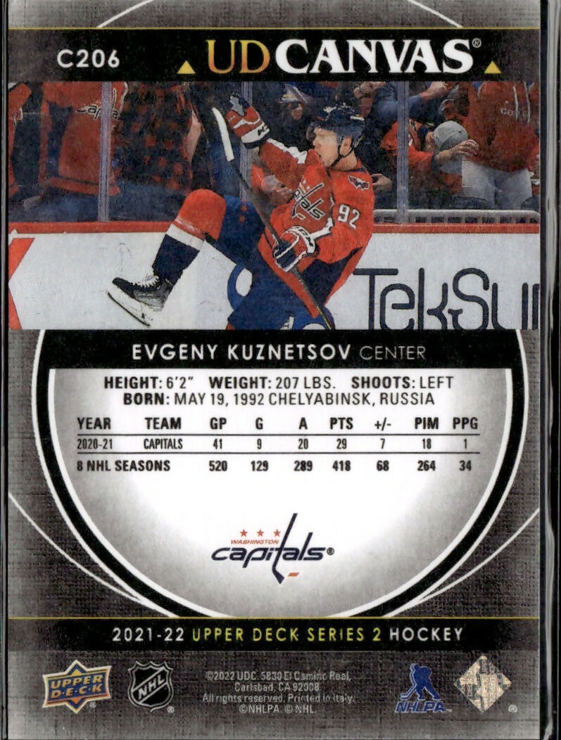 2021-22 Upper Deck Series 2 Hockey - UD Canvas Black #C206 Evgeny Kuznetsov Washington Capitals