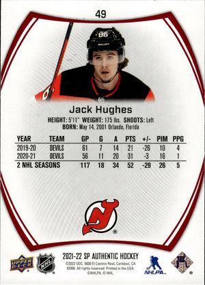 2021-22 Upper Deck SP Authentic Hockey - Base - Red #49 Jack Hughes - New Jersey Devils