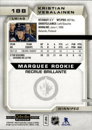 2018-19 O-Pee-Chee Platinum Hockey - Base - Marquee Rookie #188 Kristian Vesalainen - Winnipeg Jets