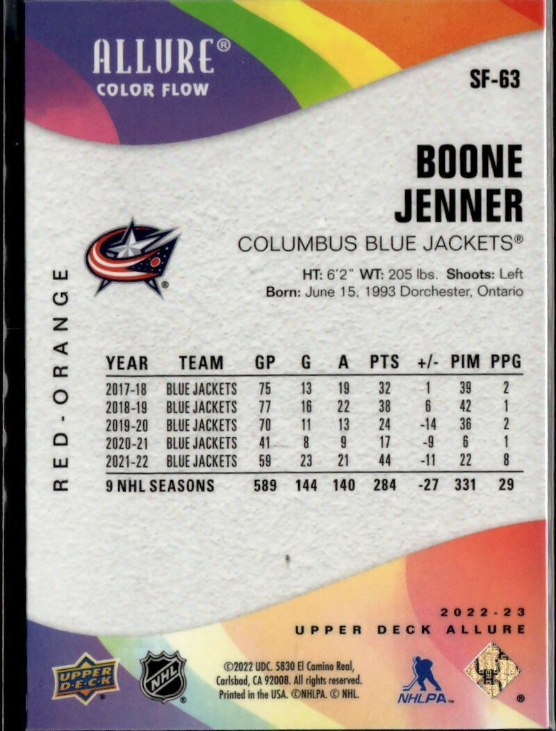 2022-23 Upper Deck Allure Hockey - Color Flow - Red-Orange #SF-63 Boone Jenner - Columbus Blue Jackets