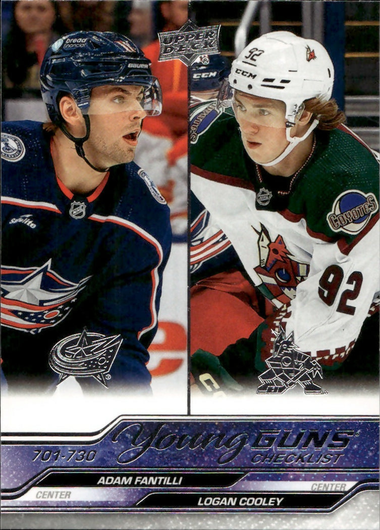 2023-24 Upper Deck Extended Series Hockey - Base - Young Guns #730 Checklist - Adam Fantilli:Logan Cooley - A