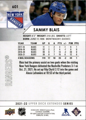 2021-22 Upper Deck Extended Series Hockey - Base #601 Sammy Blais - New York Rangers - B