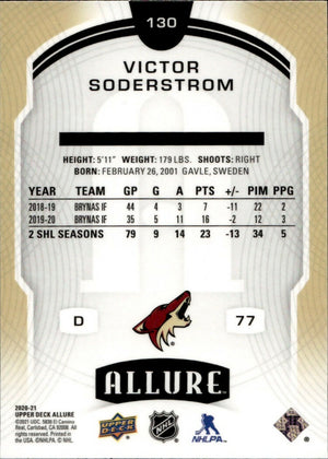 2020-21 Upper Deck Allure Hockey - Base Rookie SP #130 Victor Soderstrom - Arizona Coyotes - B