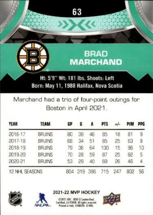 2021-22 Upper Deck MVP Hockey - Base #63 Brad Marchand - Boston Bruins