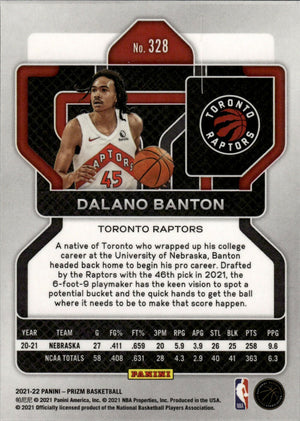 2021-22 Panini Prizm Basketball - Base - Rookie # 328 Dalano Banton - Toronto Raptors