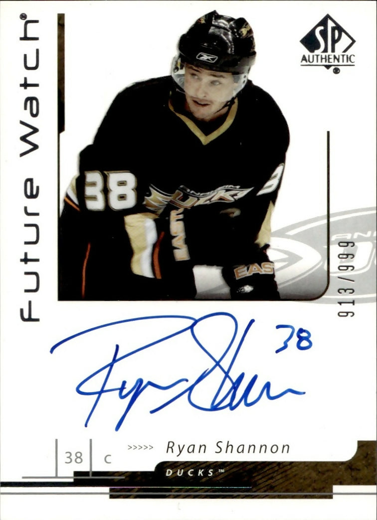 2006-07 Upper Deck SP Authentic Hockey - Base - Future Watch :999 #161 Ryan Shannon - Anaheim Ducks - A