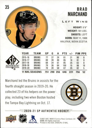 2020-21 Upper Deck Sp Authentic Hockey - Base #35 Brad Marchand - Boston Bruins - B