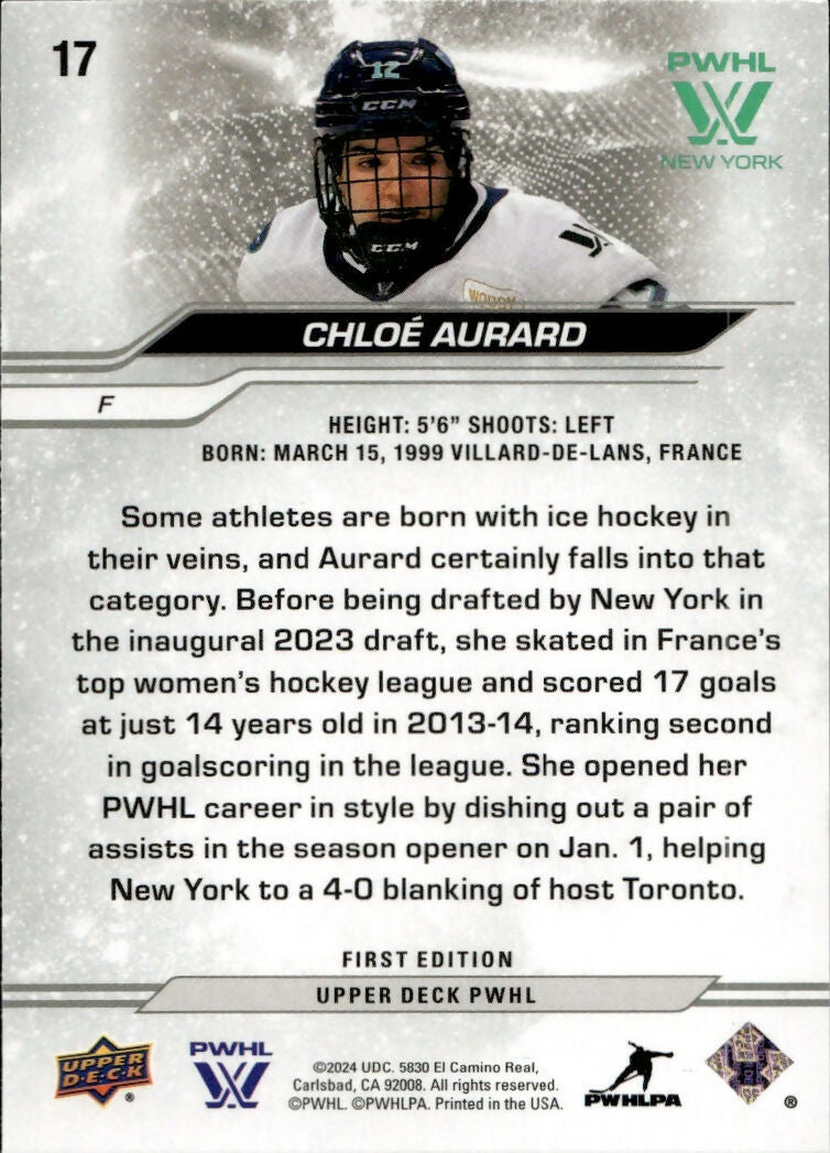 2024-25 Upper Deck PWHL Hockey - Base #17 Chloe Aurard - New York Sirens - B
