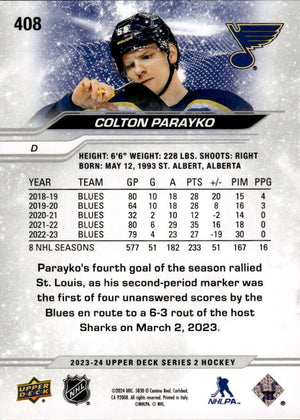 2023-24 Upper Deck Series 2 Hockey - Base #408 Colton Parayko - St. Louis Blues