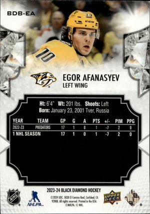 2023-24 Upper Deck Black Diamond Hockey - Base :349 #BDB-EA Egor Afanasyev - Nashville Predators - B