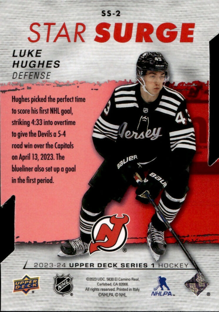 2023-24 Upper Deck Series 1 Hockey - Star Surge #SS-2 Luke Hughes - New Jersey Devils - B