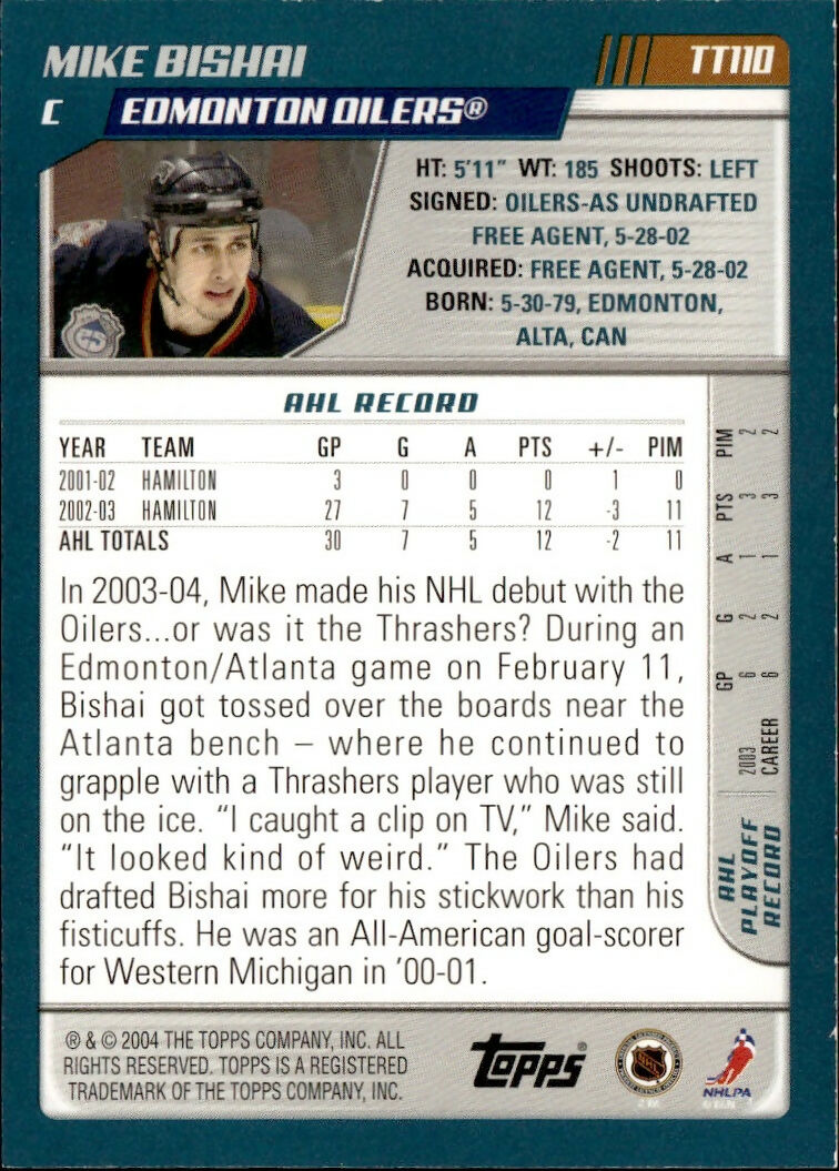 2003-04 Topps Traded - Base - Blue :500 #TT110 Mike Bishai - Edmonton Oilers - B