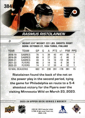 2023-24 Upper Deck Series 2 Hockey - Base #384 Rasmus Ristolainen - Philadelphia Flyers - B