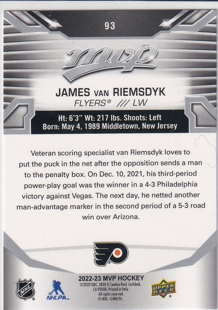 2022-23 Upper Deck MVP #93 James van Riemsdyk Philadelphia Flyers