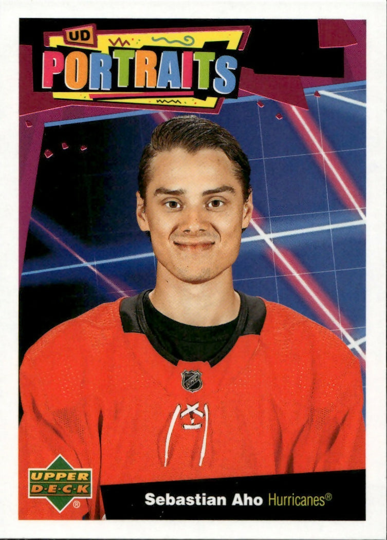 2020-21 Upper Deck Series 1 Hockey - UD Portraits #P-34 Sebastian Aho - Carolina Hurricanes