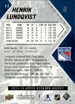 2015-16 Upper Deck SPX Hockey - Base #11 Henrik Lundqvist - New York Rangers