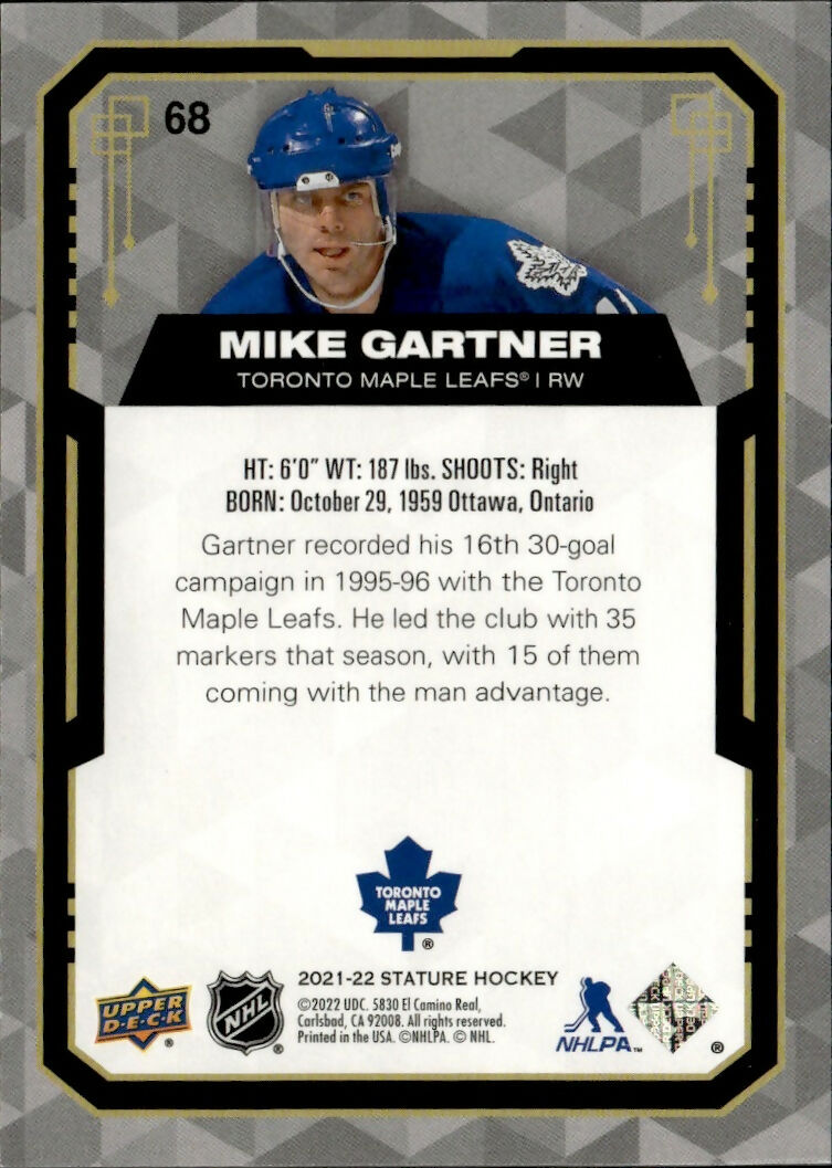2021-22 Upper Deck Stature Hockey - Base - Red :25 #68 Mike Gartner - Toronto Maple Leafs - B
