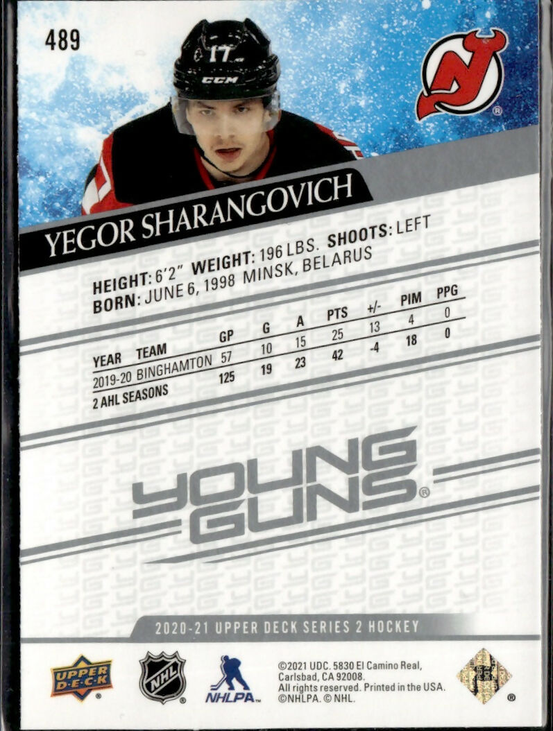 2020-21 Upper Deck #489 Yegor Sharangovich New Jersey Devils Rookie