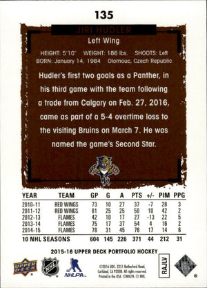 2015-16 Upper Deck Portfolio Hockey - Base #135 Jiri Hudler - Florida Panthers