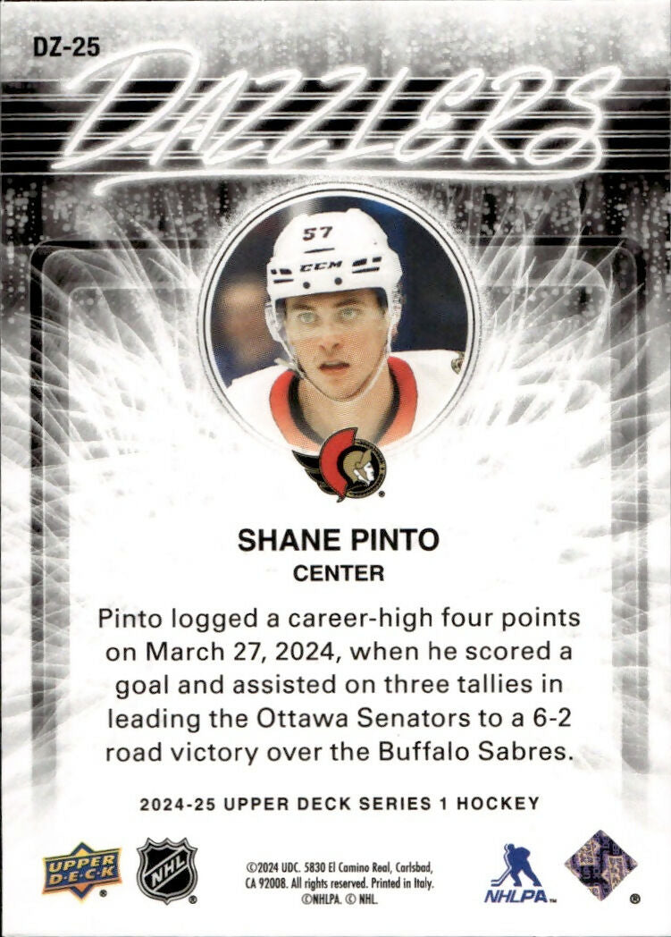 2024-25 Upper Deck Series 1 Hockey - Dazzlers - Orange #DZ-25 Shane Pinto - Ottawa Senators - B