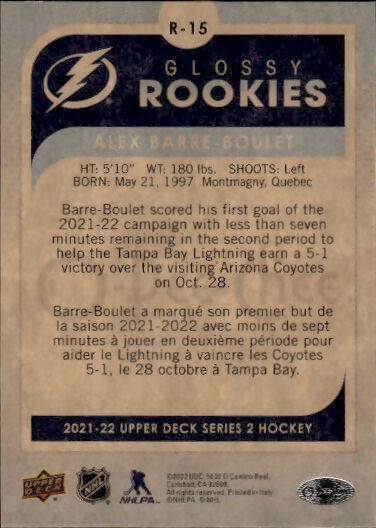 2021-22 Upper Deck O-Pee-Chee Hockey - Glossy Rookies #R-15 Alex Barre-Boulet - Tampa Bay Lightning