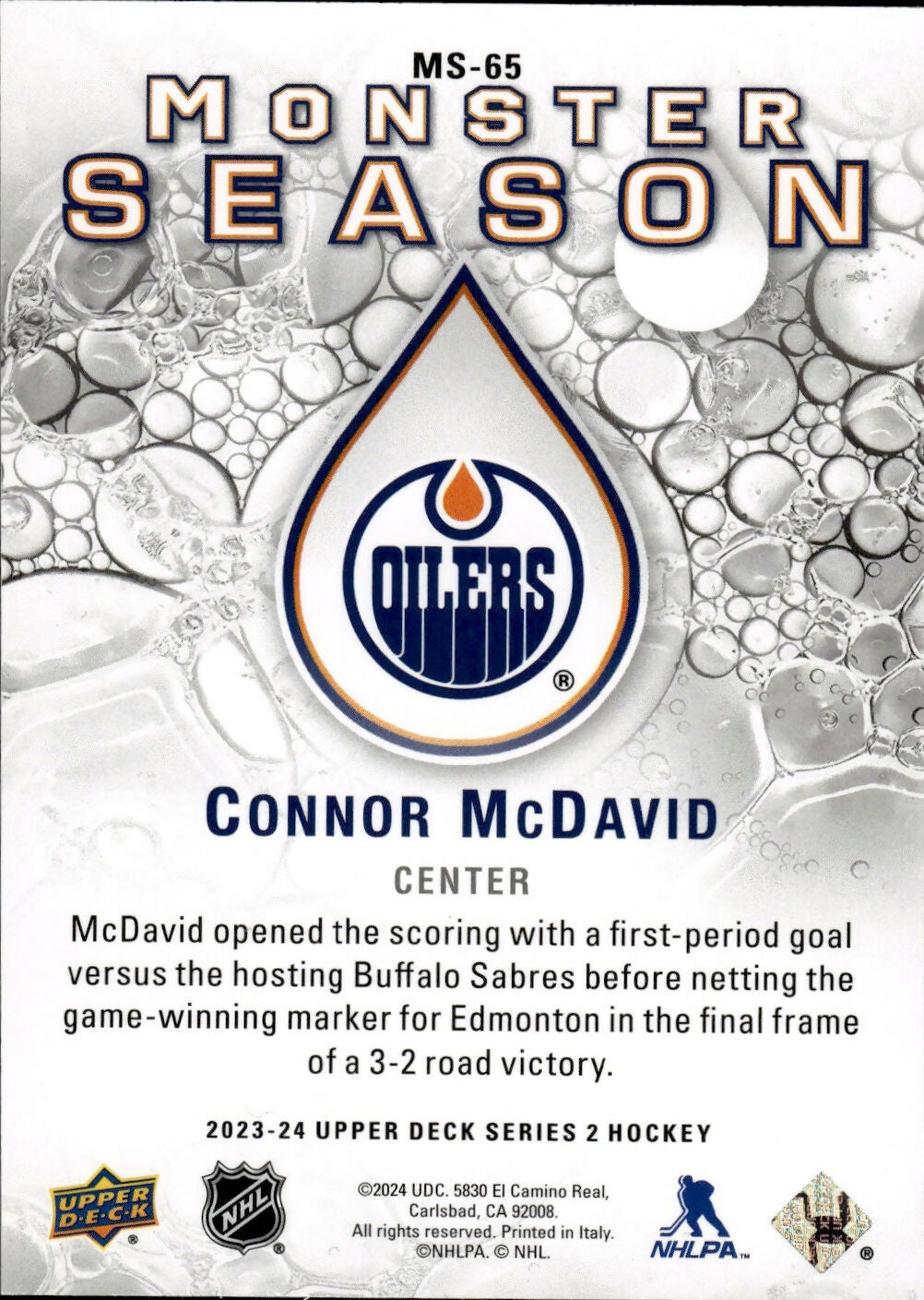 2023-24 Upper Deck Series 2 Hockey - Monster Season /153 #MS-65 Connor McDavid - Edmonton Oilers